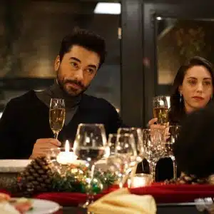 gokhan alkan and oyku karayel drink champange