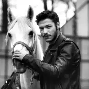 Kubilay Aka and his horse (Black - White)